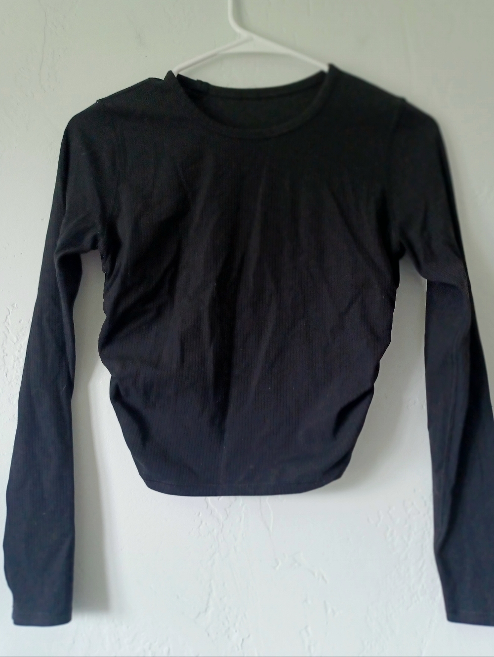 Lululemon Black Lightly Ribbed Crew Neck Ruched Sides Tee